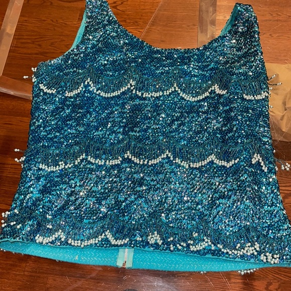 Turquoise Hand Beaded Wool Top from Japan - Picture 1 of 7